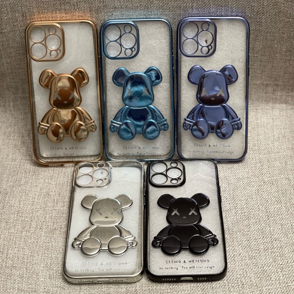 Electroplate Blue Violent Bear in Transparent Background iPhone Case - Picture 5 of 5